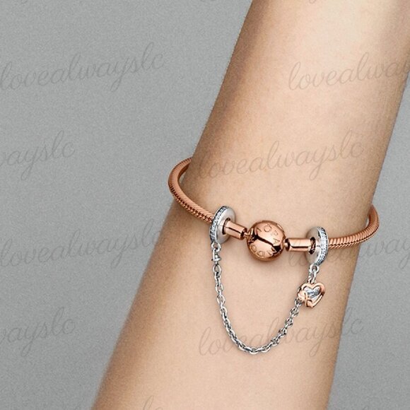 Pandora Family Heart Safety Chain Charm|Two-tone - Picture 2 of 2